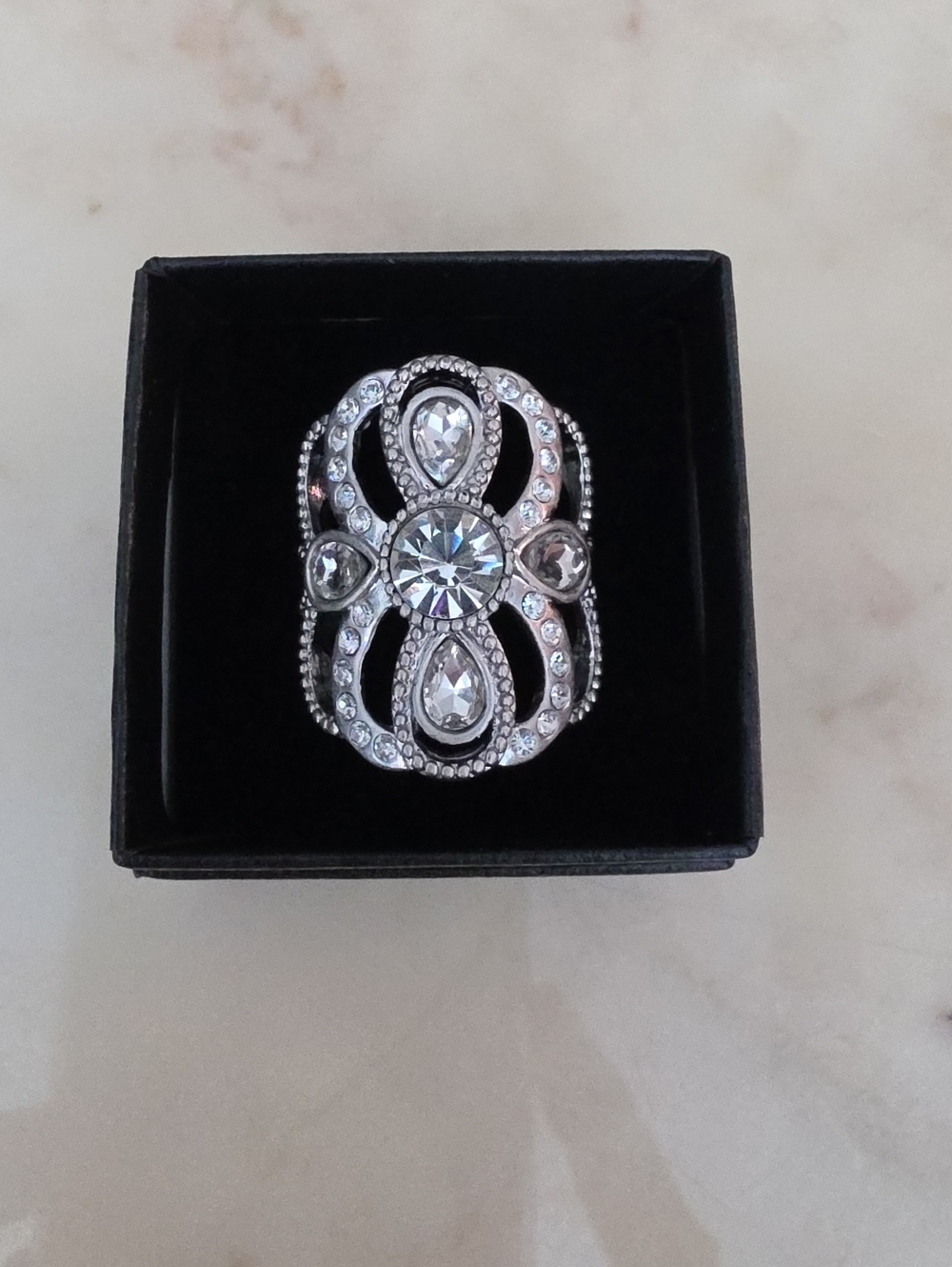 Lia Sophia Silver-Tone Clear Crystal Statement Ring